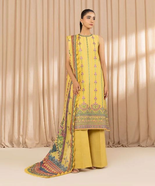 3 Piece - Embroidered Cotton Net Suit