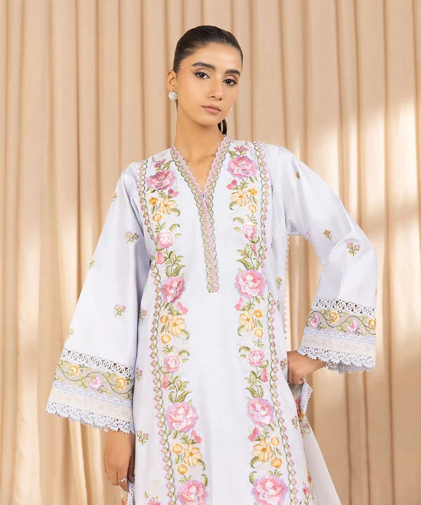 3 Piece - Embroidered Cotton Net Suit