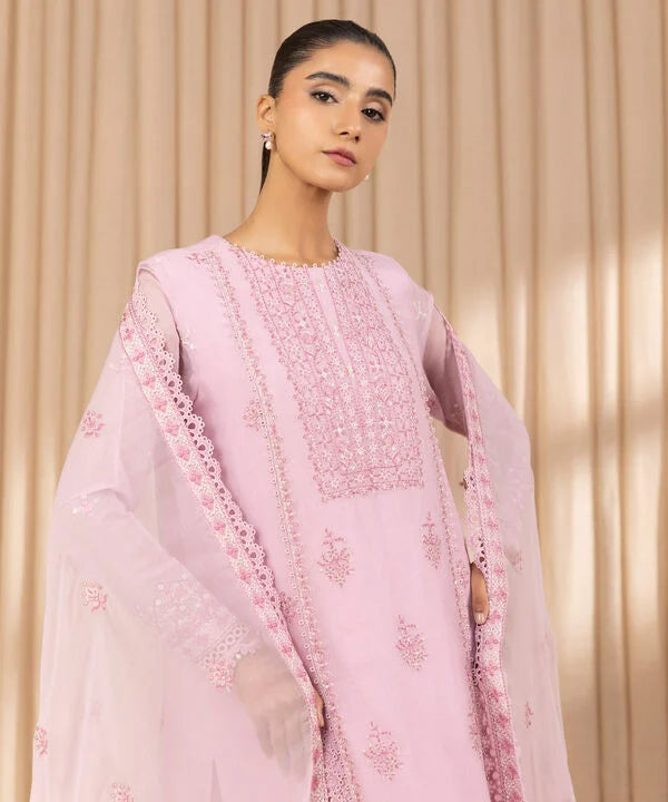 3 Piece - Embroidered Net Suit