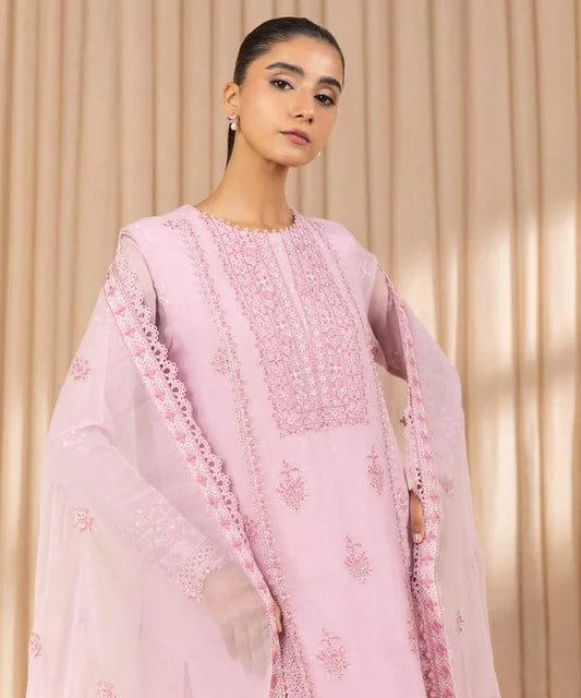 3 Piece - Embroidered Net Suit