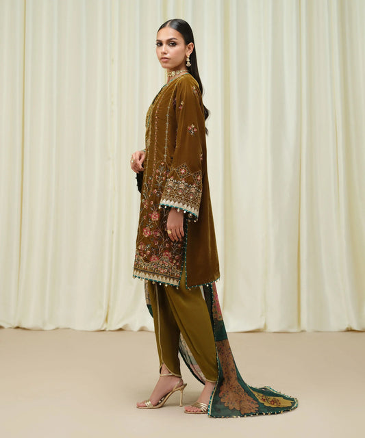 3 Piece - Embroidered Velvet Suit
