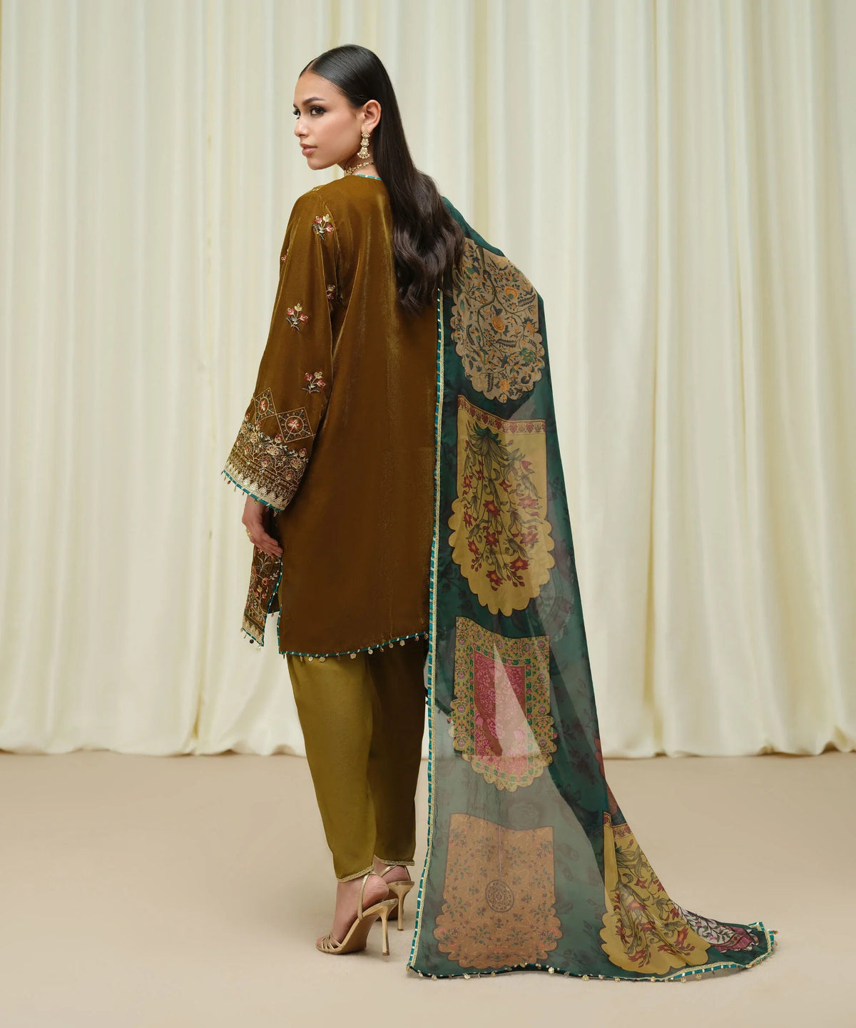 3 Piece - Embroidered Velvet Suit