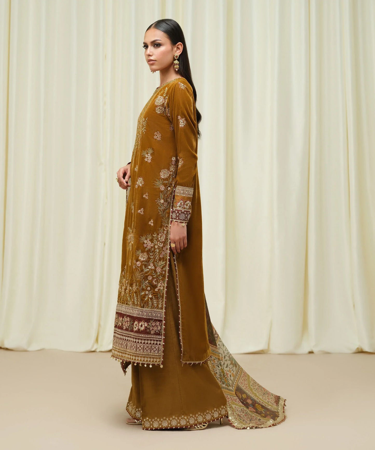 3 Piece - Embroidered Velvet Suit
