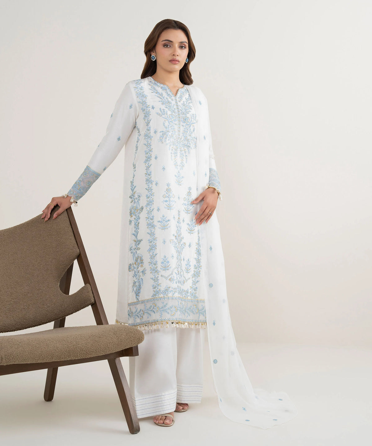 3 Piece - Embroidered Raw Silk Suit