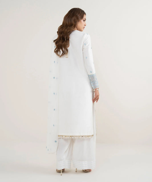 3 Piece - Embroidered Raw Silk Suit