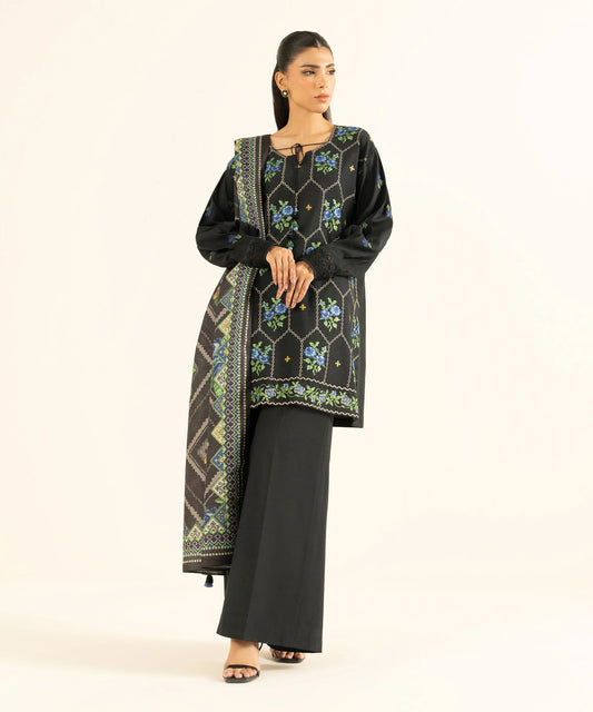 3 Piece - Embroidered Raw Silk Suit