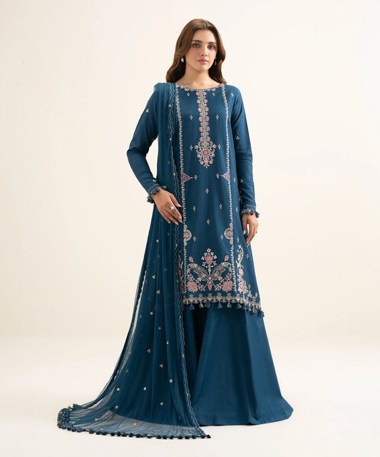 3 Piece - Embroidered Raw Silk Suit