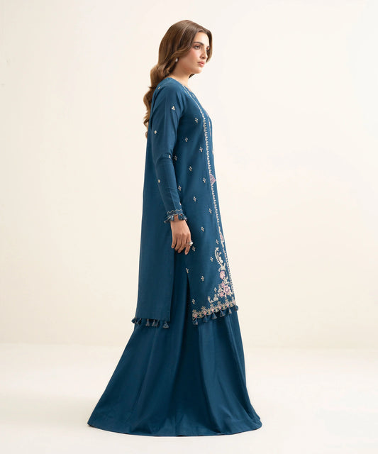 3 Piece - Embroidered Raw Silk Suit