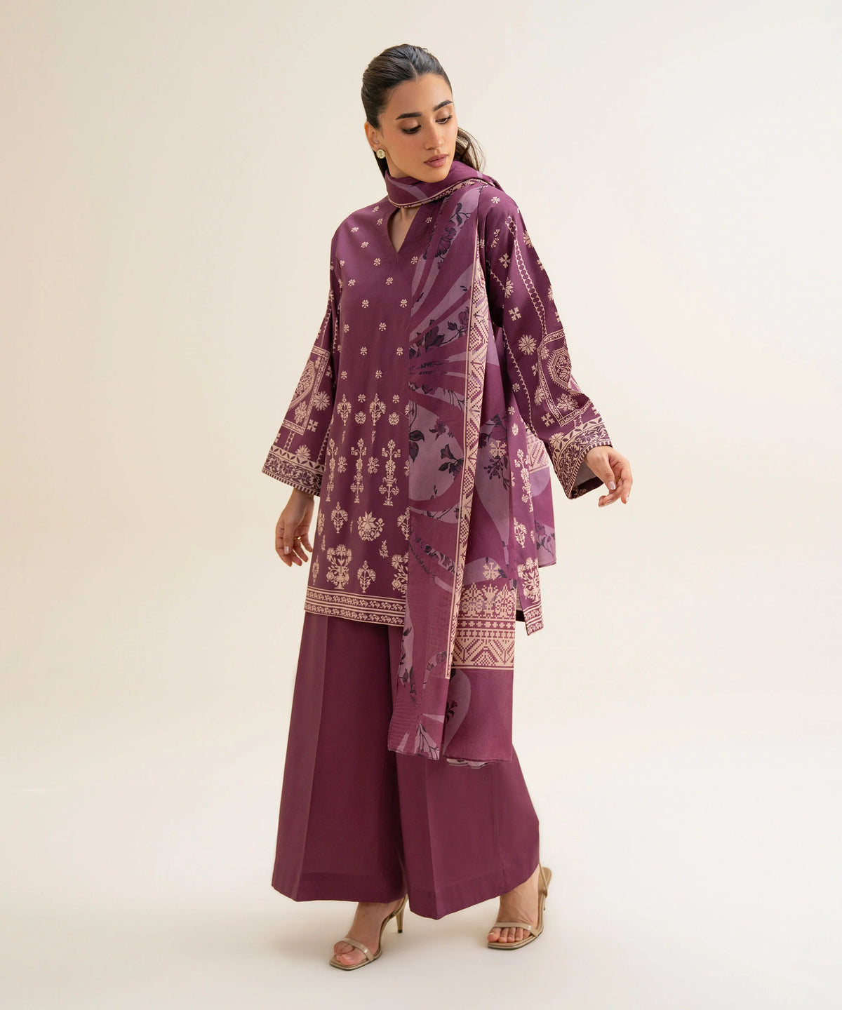 3 Piece - Printed Cotton Viscose Suit