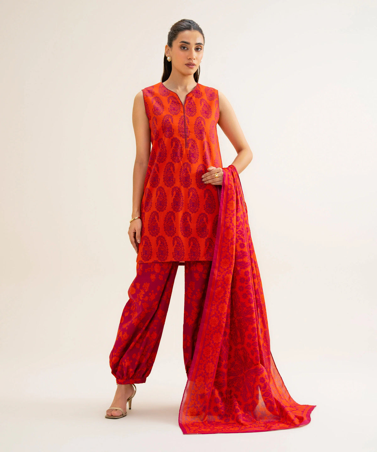 3 Piece - Printed Cotton Viscose Suit
