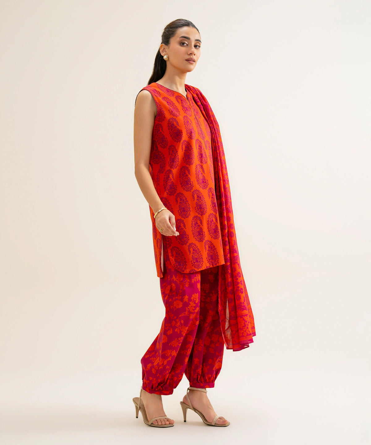 3 Piece - Printed Cotton Viscose Suit