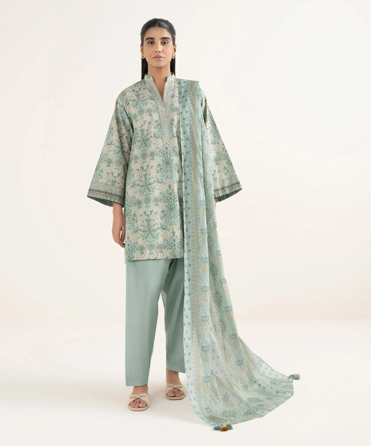 3 Piece - Printed Cotton Suit