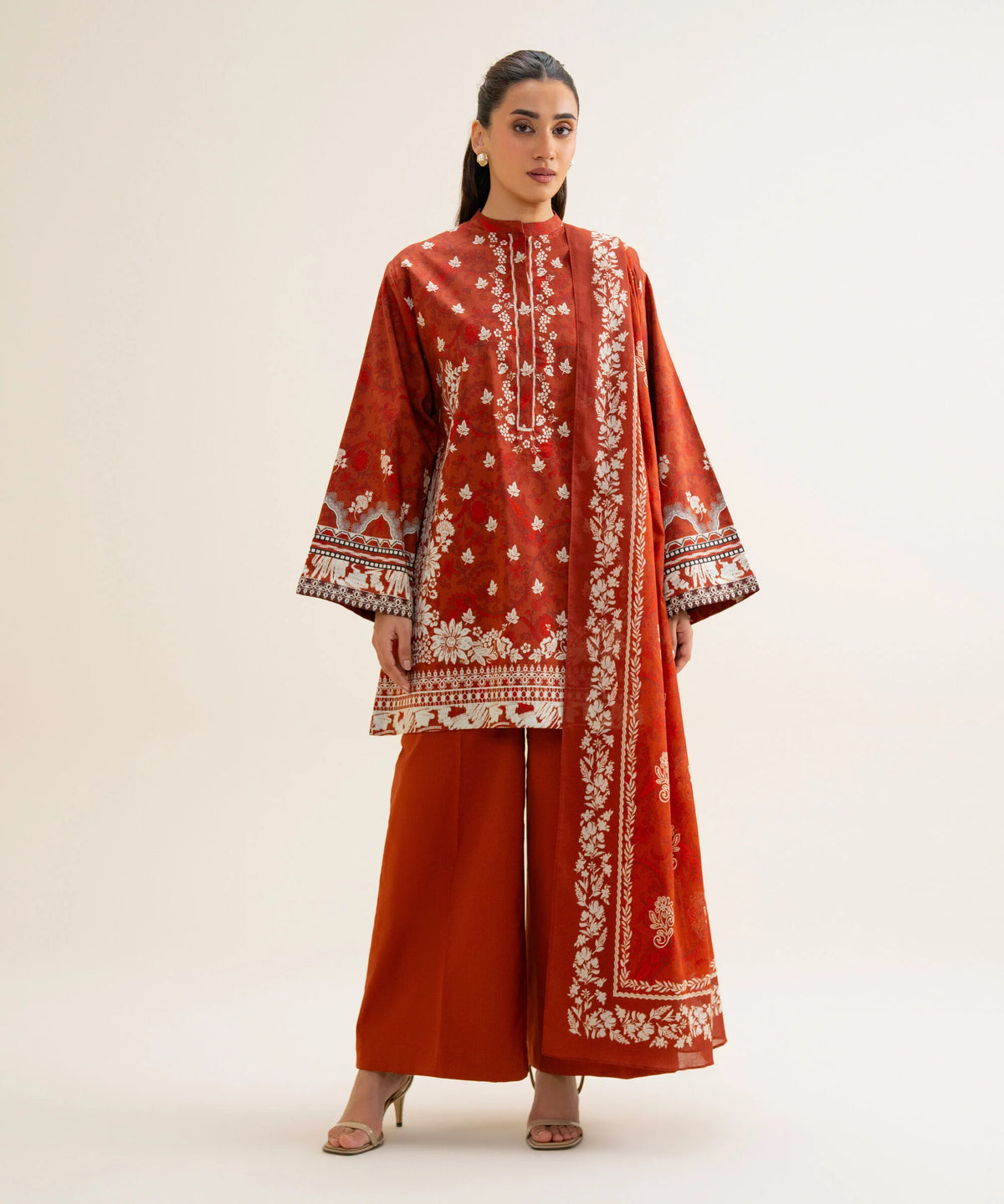 3 Piece - Printed Cotton Viscose Suit