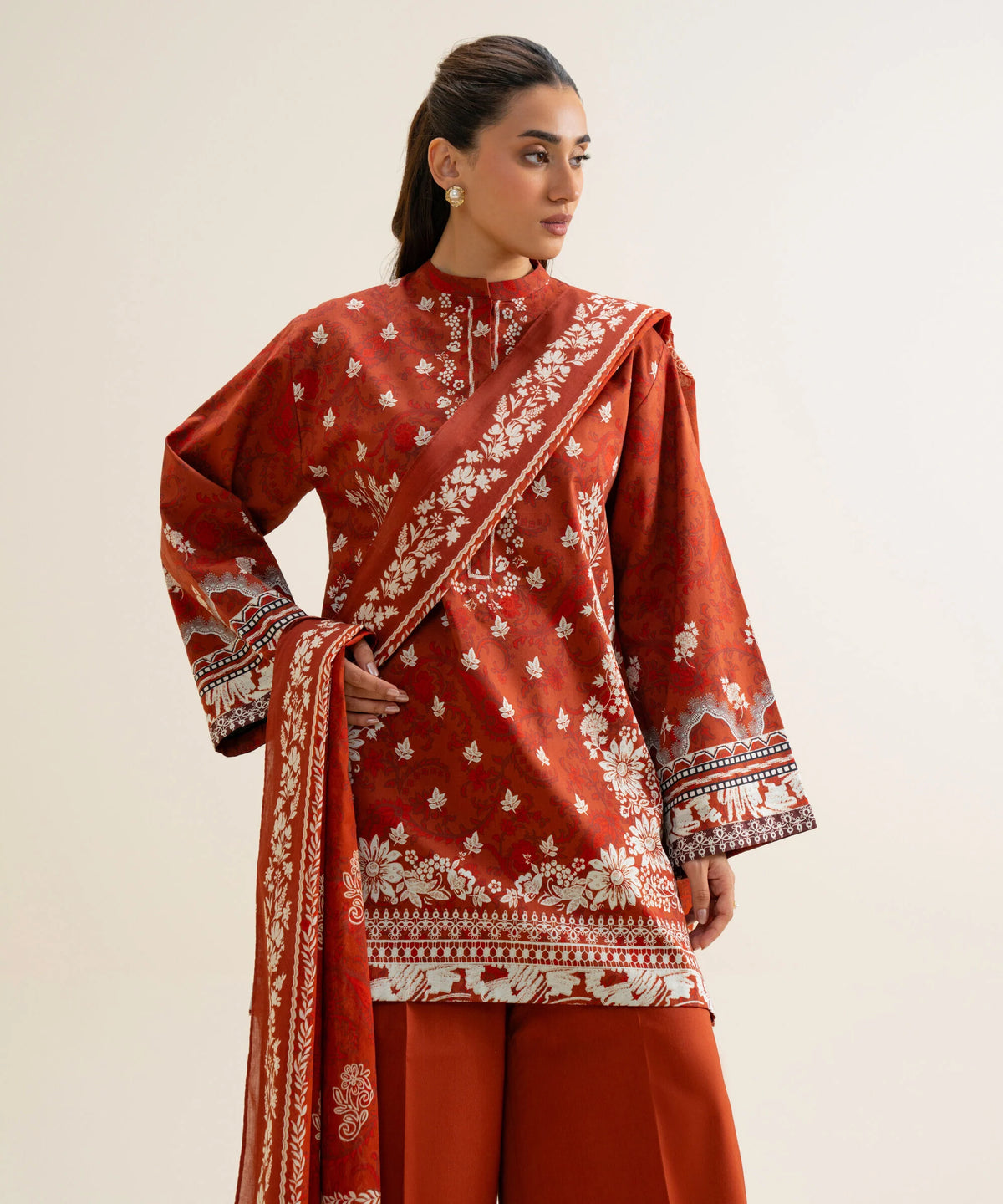 3 Piece - Printed Cotton Viscose Suit