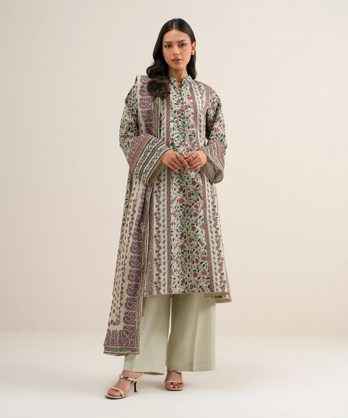 3 Piece - Printed Cotton Viscose Suit