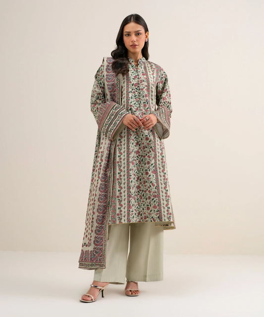 3 Piece - Printed Cotton Viscose Suit