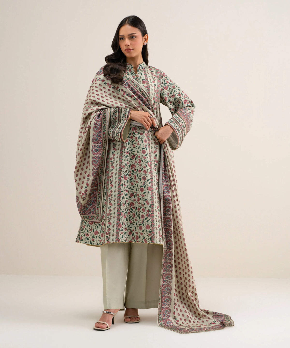3 Piece - Printed Cotton Viscose Suit