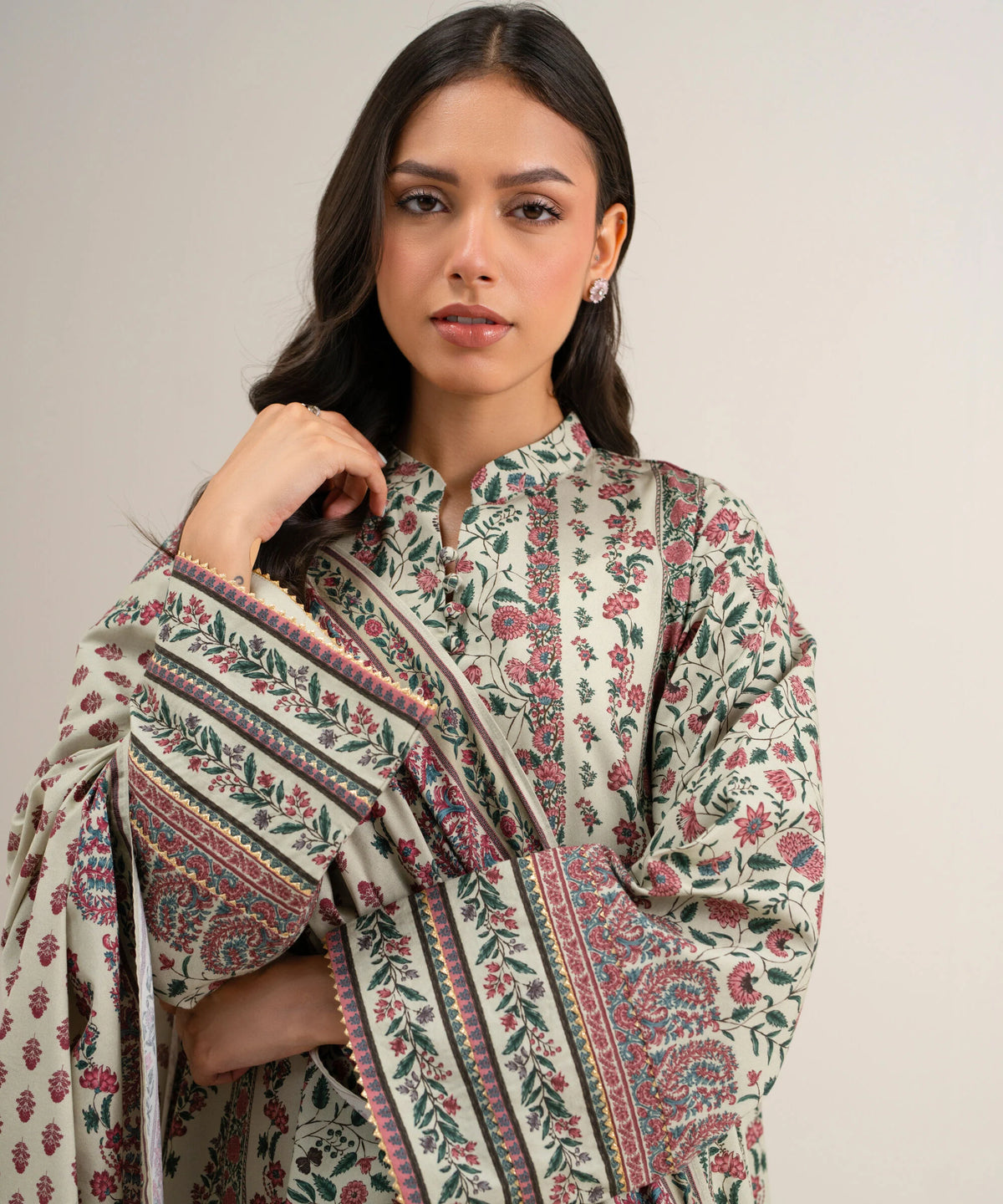 3 Piece - Printed Cotton Viscose Suit