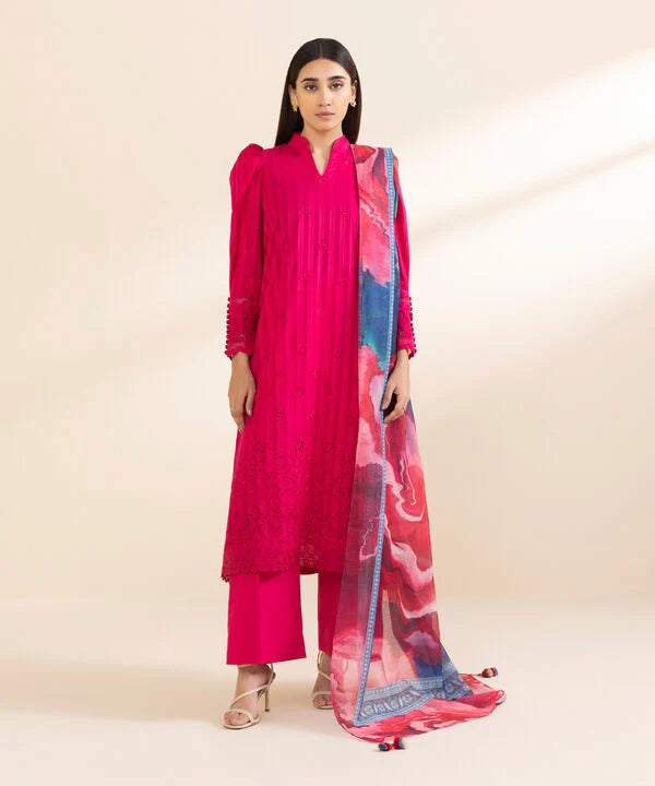 3 Piece - Embroidered Dobby Suit