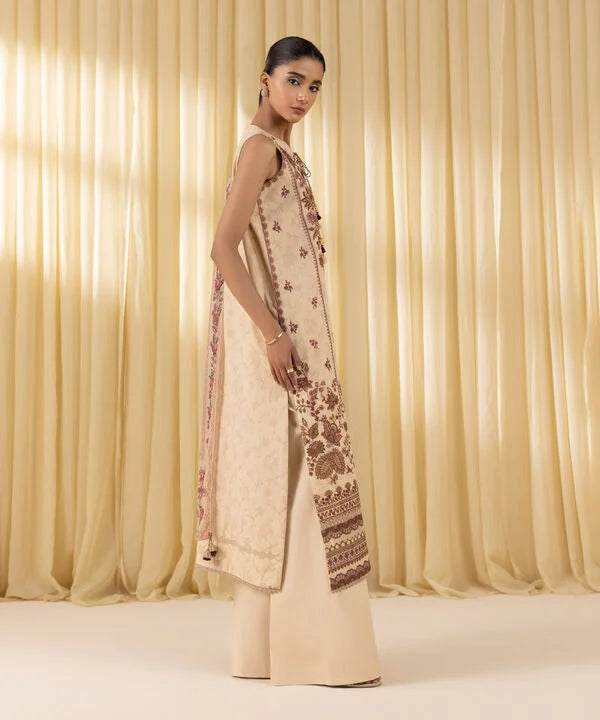 3 Piece - Embroidered Cotton Jacquard Suit