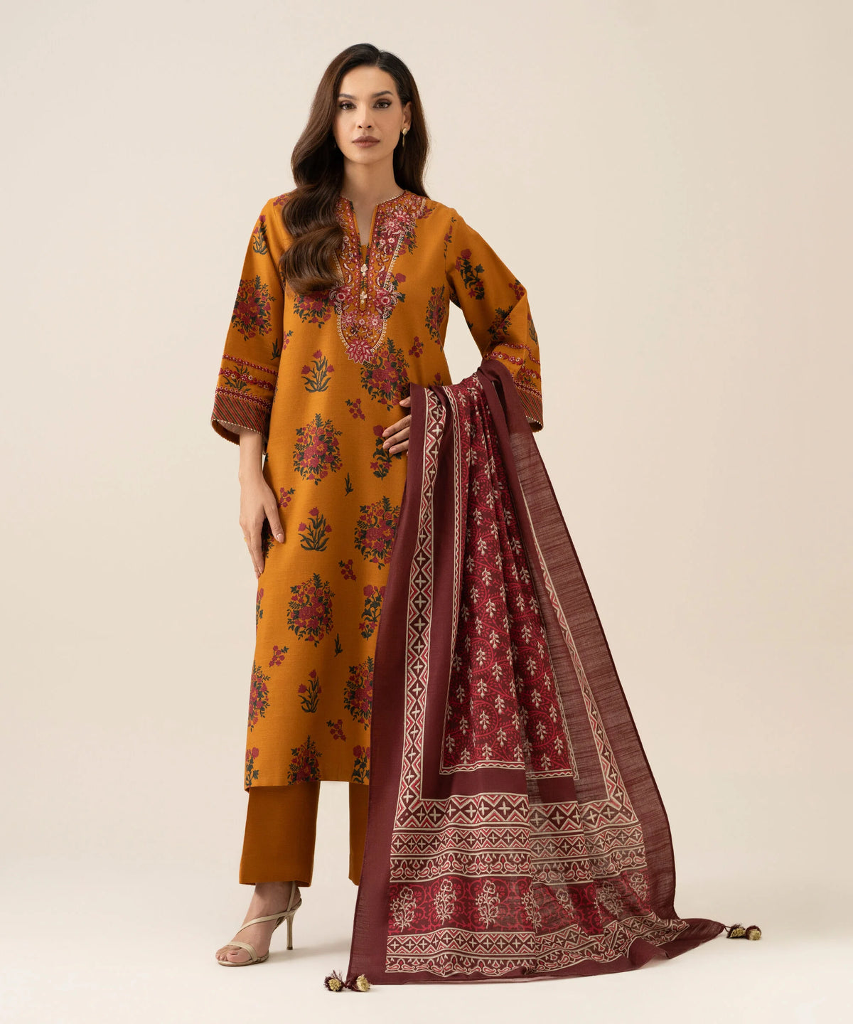 3 Piece - Embroidered Light Khaddar Suit