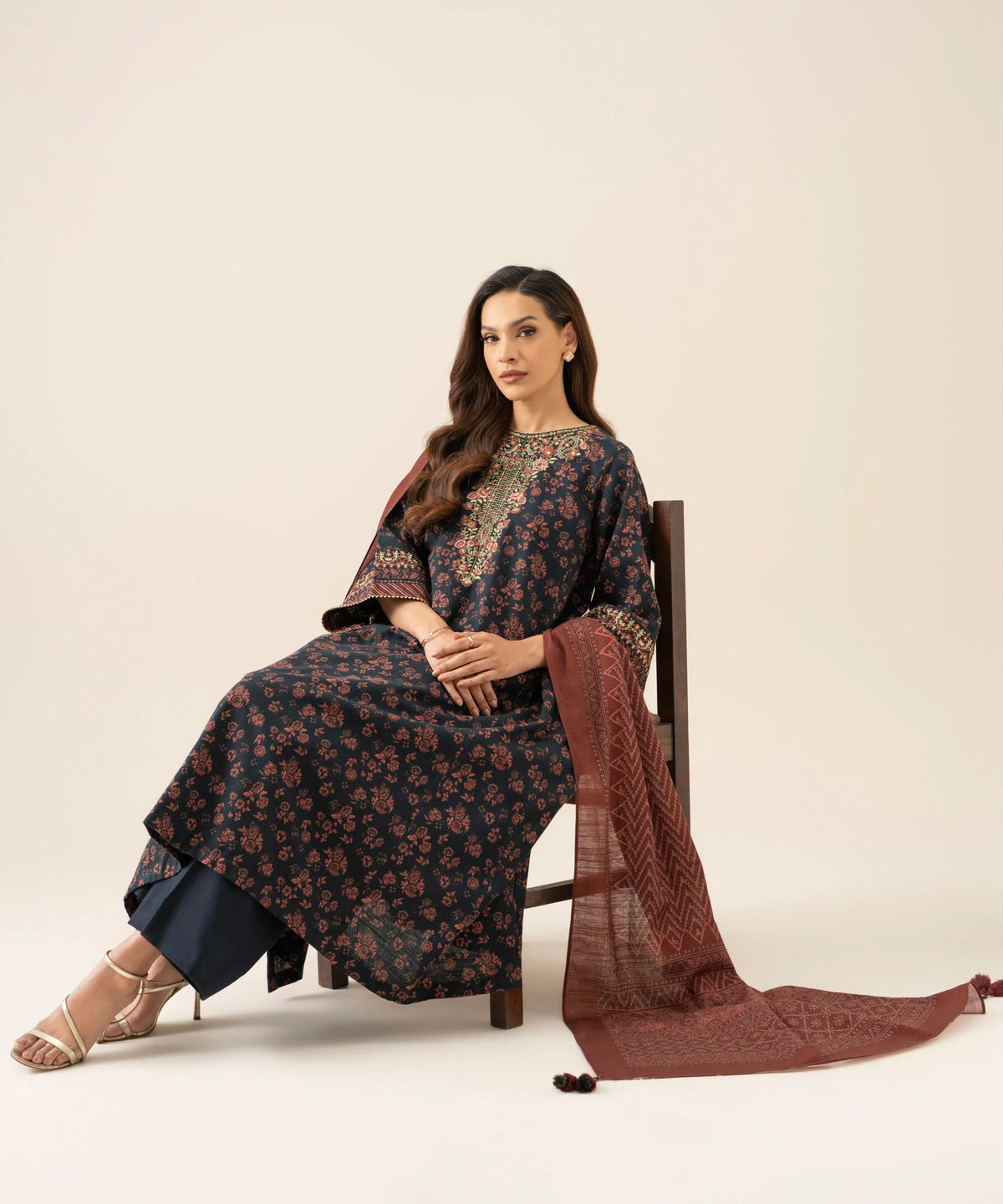 3 Piece - Embroidered Light Khaddar Suit