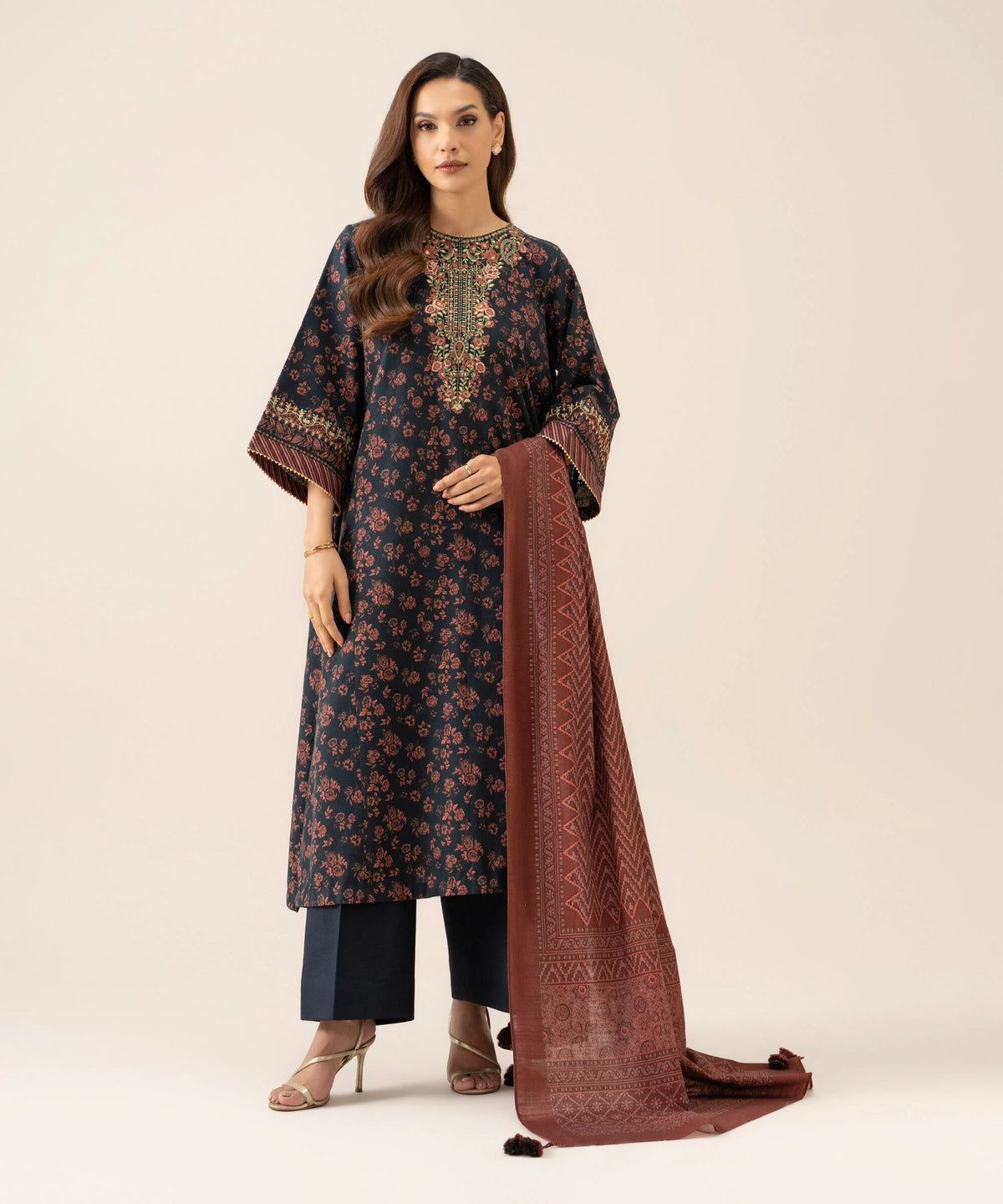 3 Piece - Embroidered Light Khaddar Suit