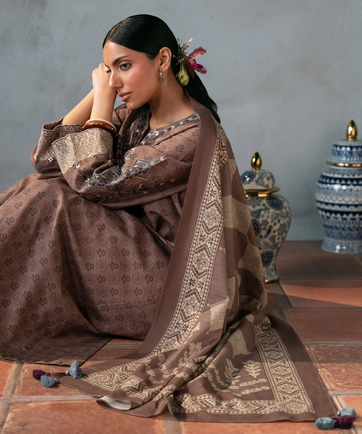 3 Piece - Embroidered Light Khaddar Suit