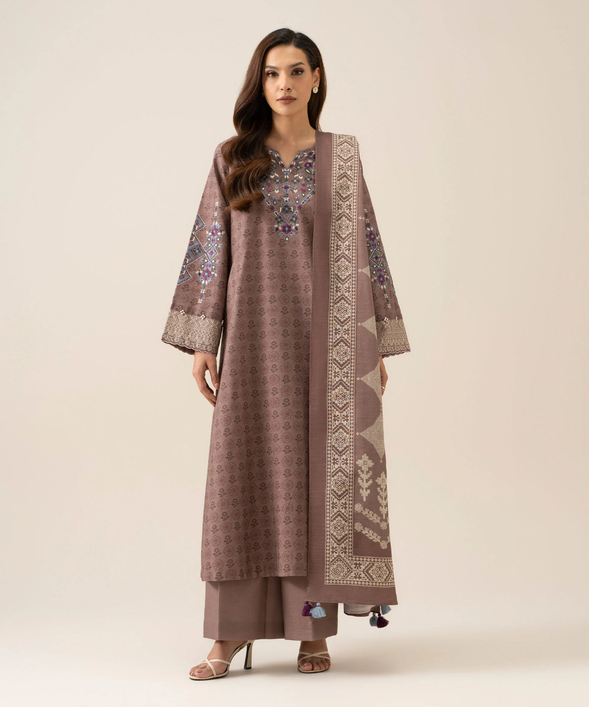 3 Piece - Embroidered Light Khaddar Suit