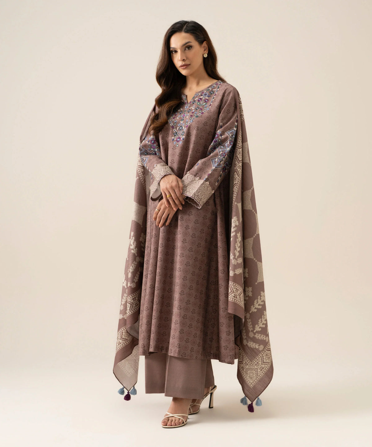 3 Piece - Embroidered Light Khaddar Suit