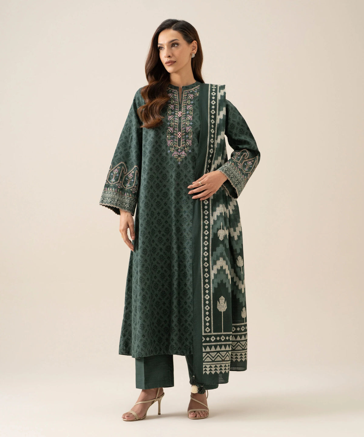 3 Piece - Embroidered Light Khaddar Suit