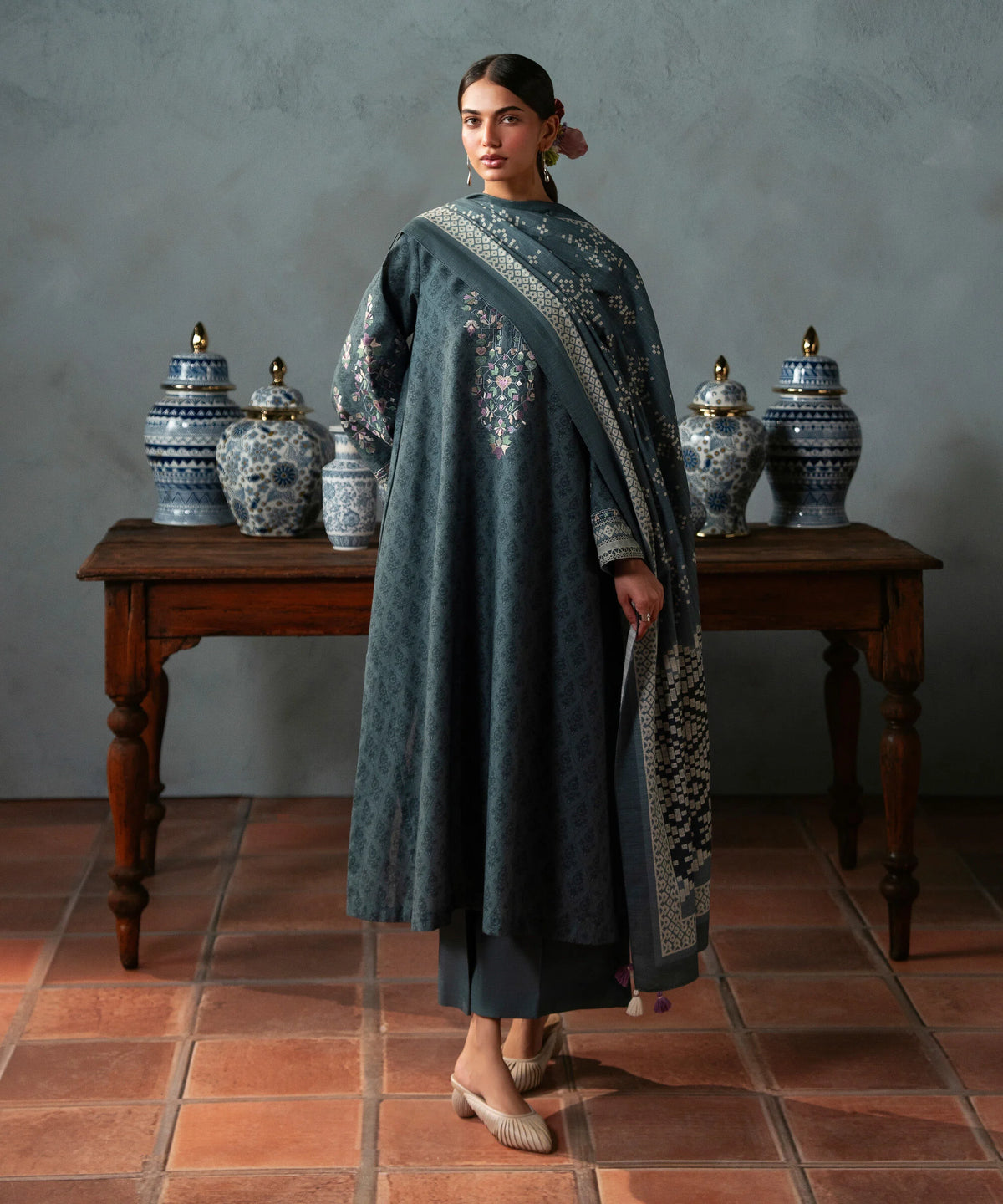 3 Piece - Embroidered Light Khaddar Suit