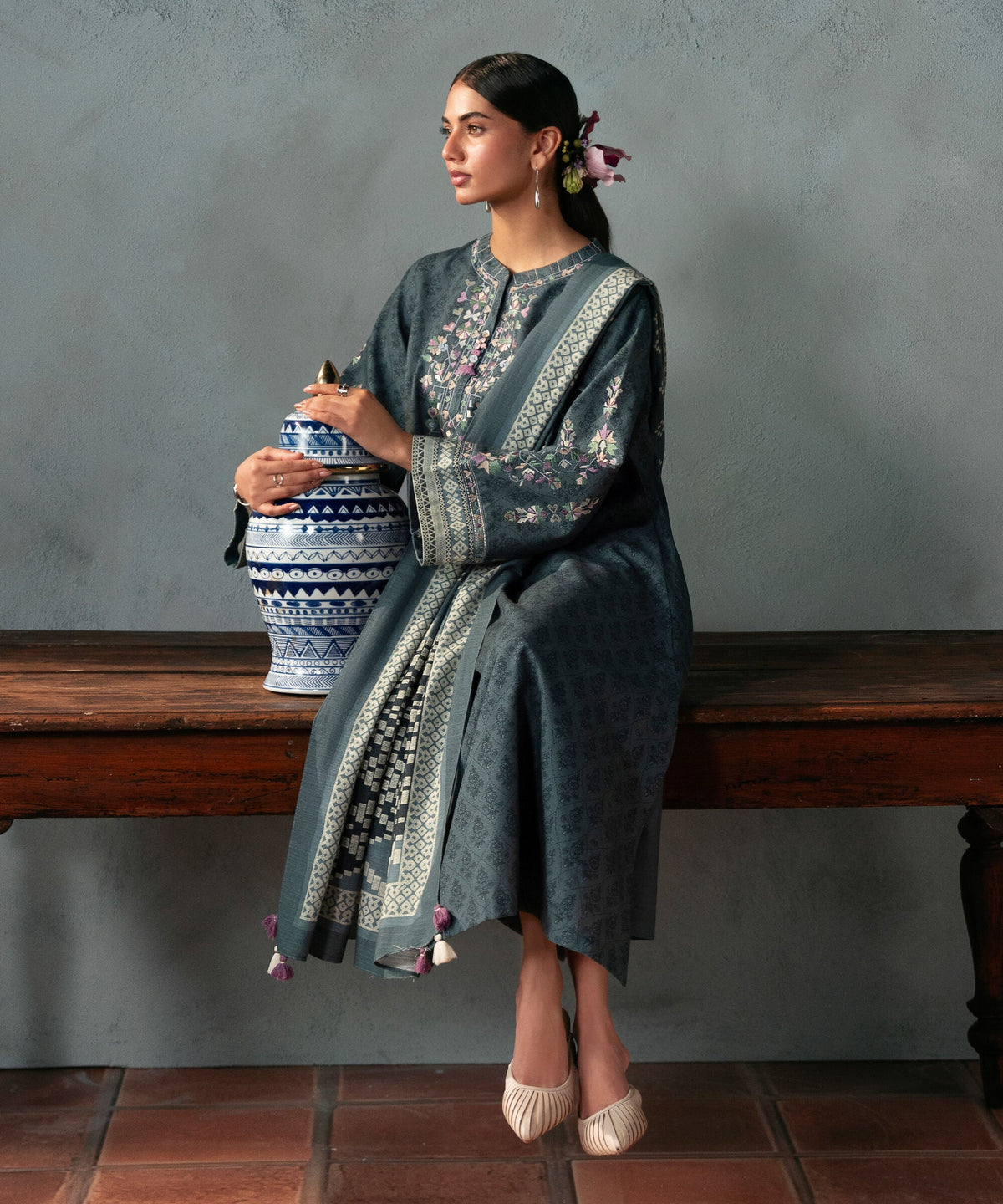 3 Piece - Embroidered Light Khaddar Suit