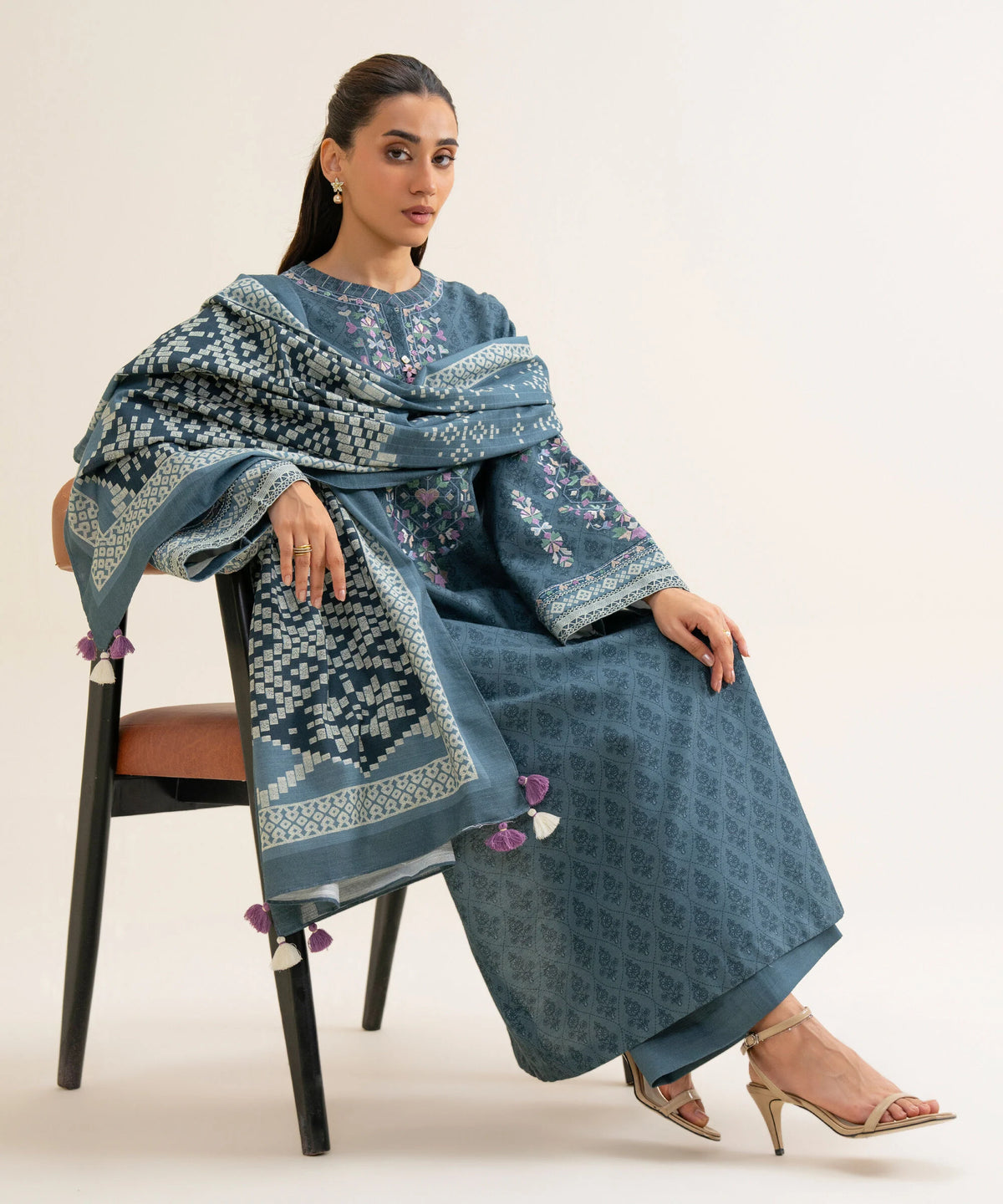 3 Piece - Embroidered Light Khaddar Suit