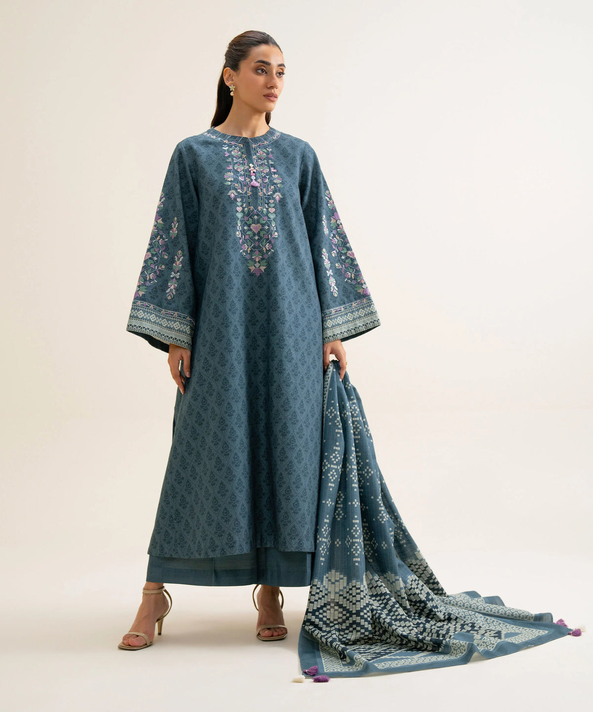 3 Piece - Embroidered Light Khaddar Suit