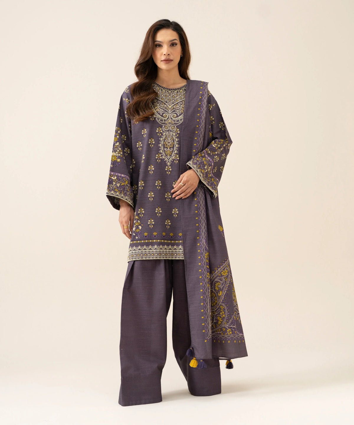 3 Piece - Embroidered Light Khaddar Suit