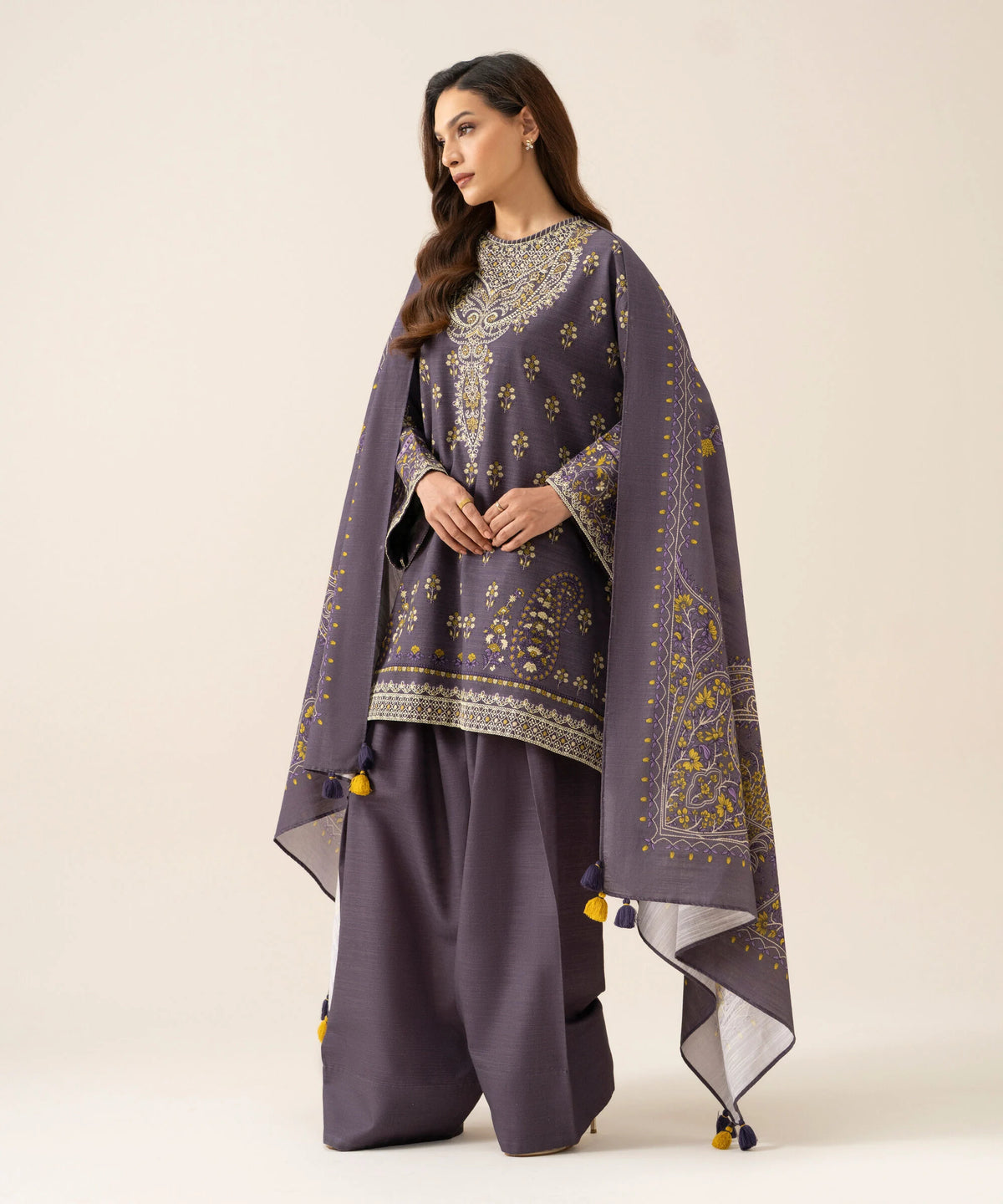 3 Piece - Embroidered Light Khaddar Suit