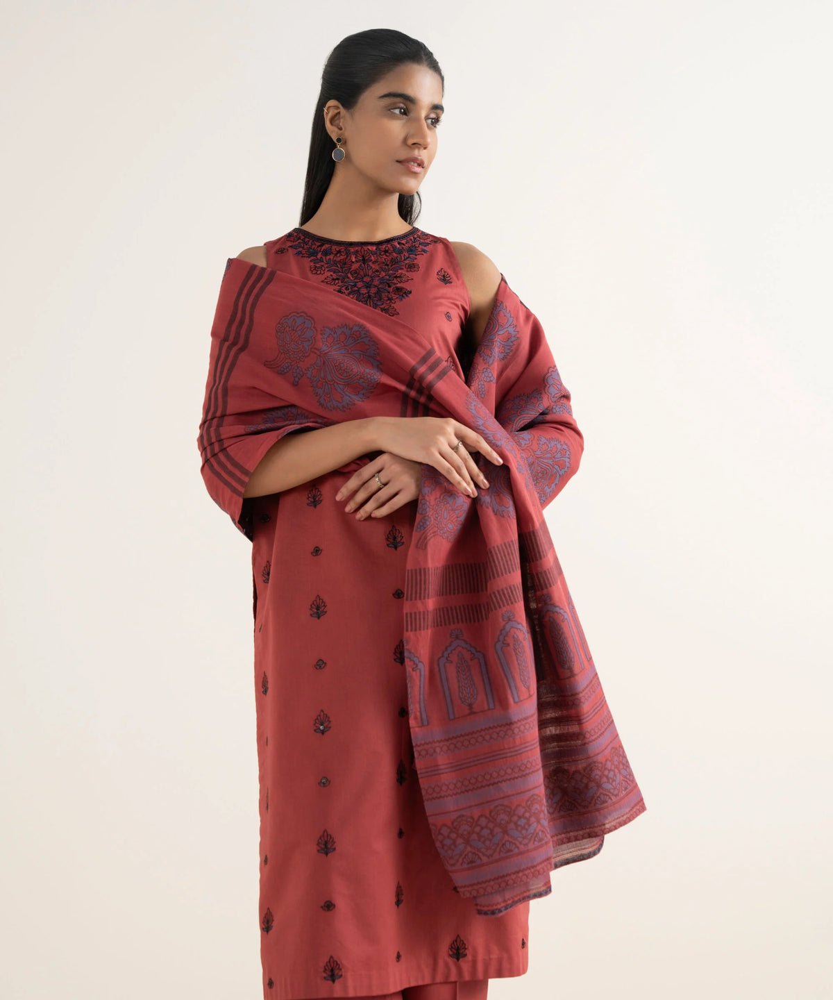 3 Piece - Embroidered Cotton Suit