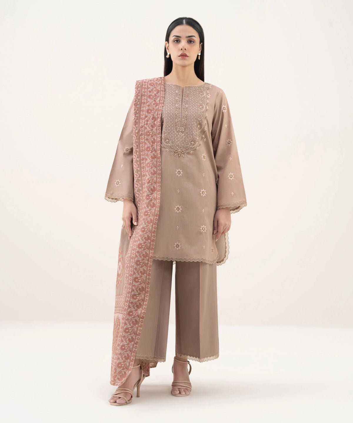 3 Piece - Embroidered Cotton Suit