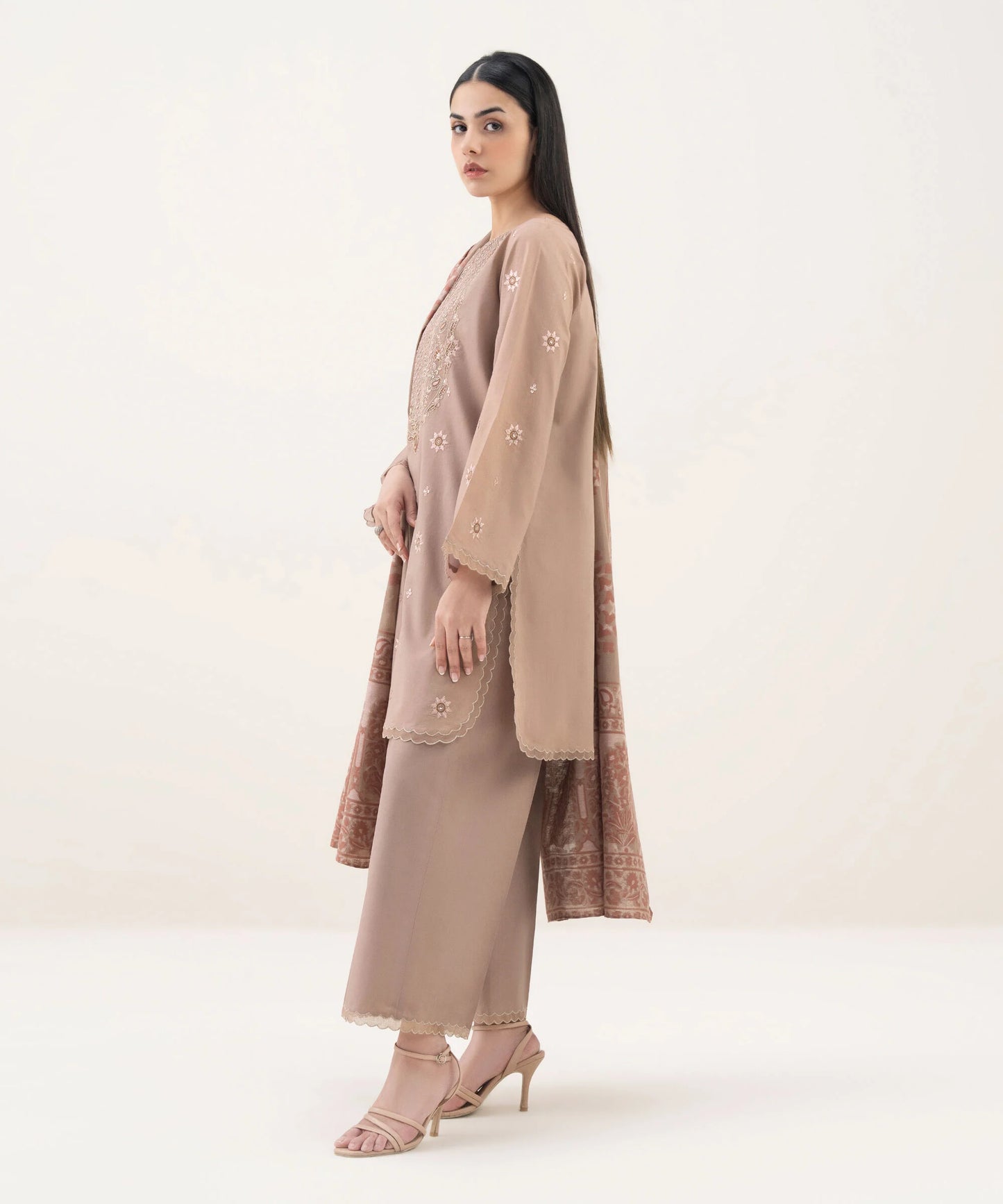 3 Piece - Embroidered Cotton Suit