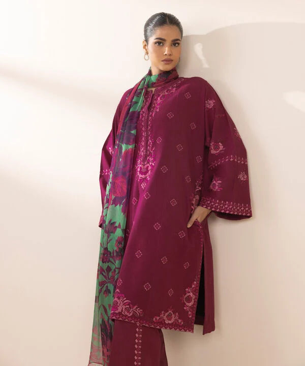 3 Piece - Embroidered Dobby Suit