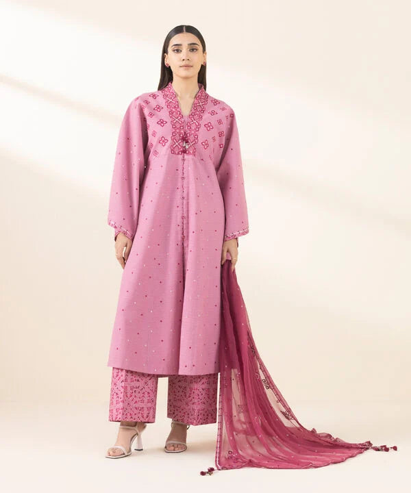 3 Piece - Embroidered Dobby Suit