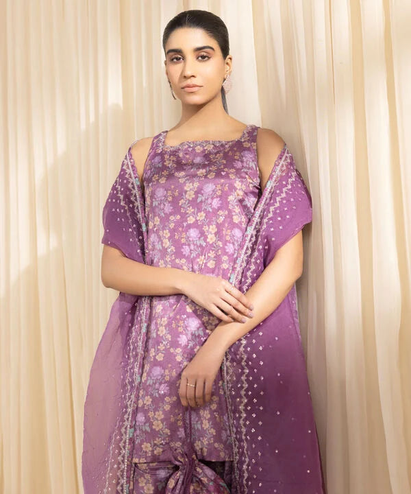 3 Piece - Embroidered Silk Suit