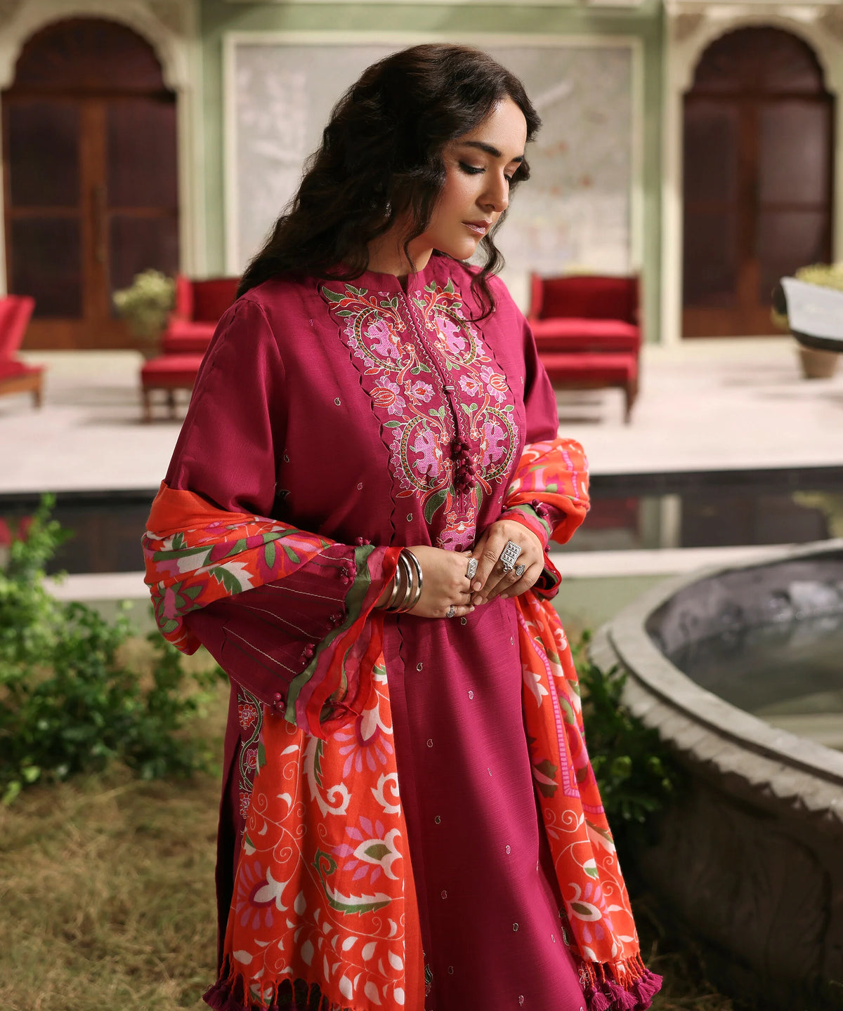 3 Piece - Embroidered Twill Suit