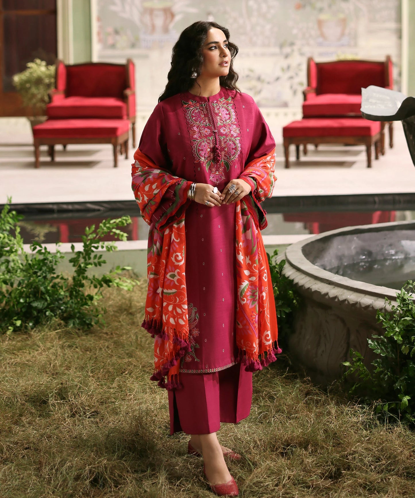 3 Piece - Embroidered Twill Suit