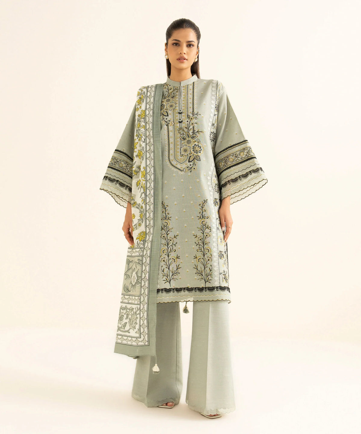 3 Piece - Embroidered Light Khaddar Suit