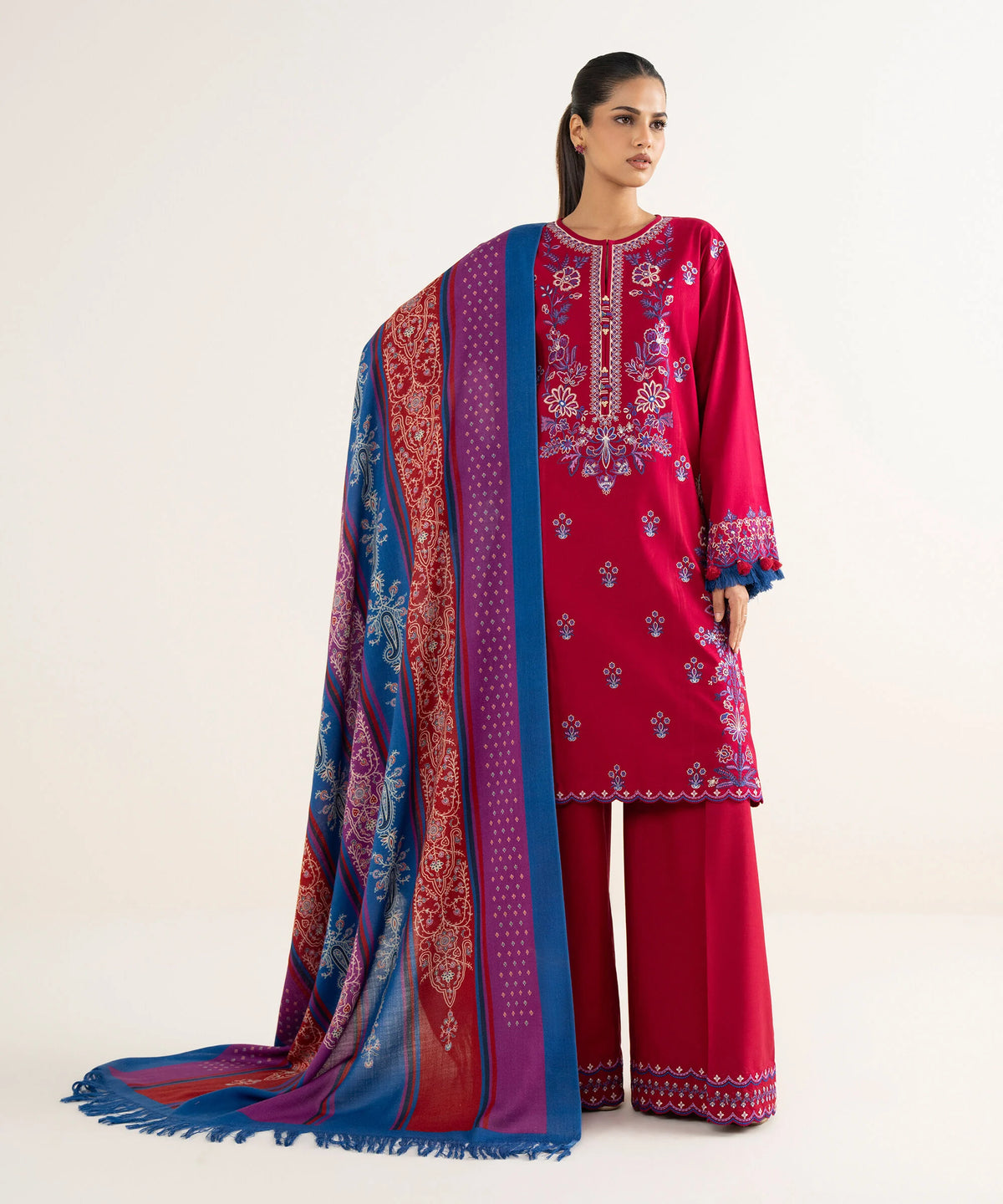 3 Piece - Embroidered Twill Suit