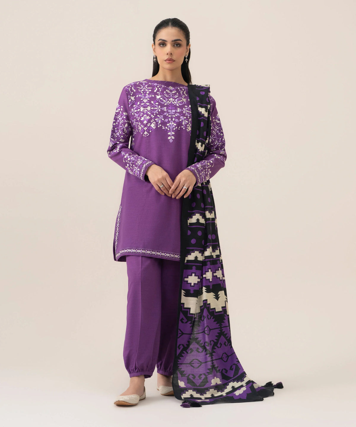 3 Piece - Embroidered Khaddar Suit