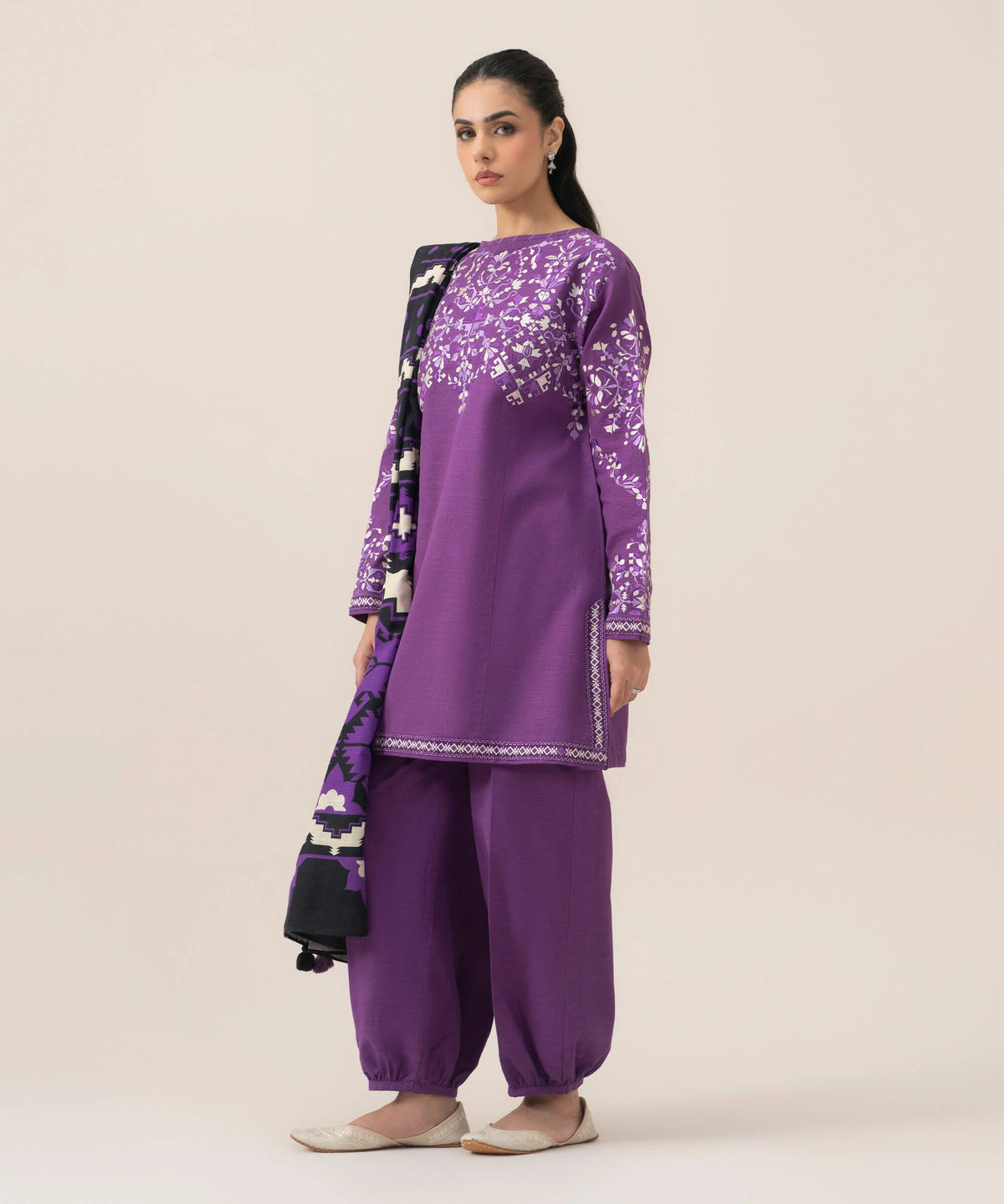 3 Piece - Embroidered Khaddar Suit