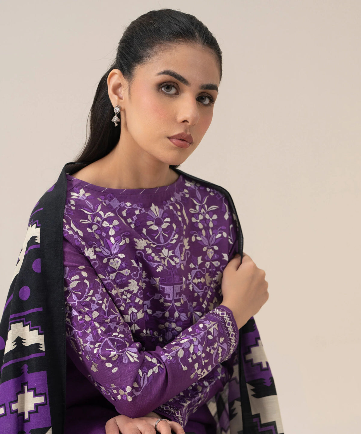 3 Piece - Embroidered Khaddar Suit